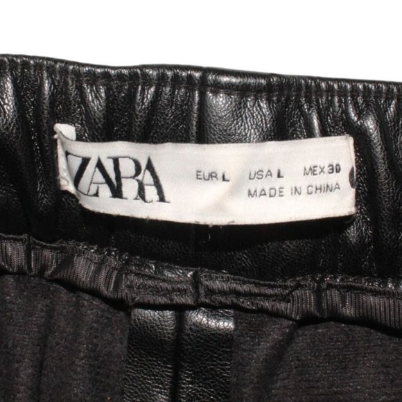 Zara Large Vegan Faux Leather Stretch Tie Waist Straight Leg Ankle Crop Pants - Picture 7 of 7